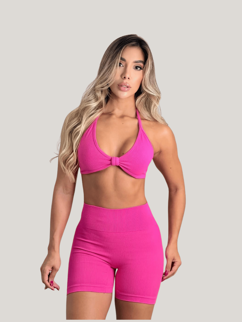 SET TOP MOÑO FUCSIA